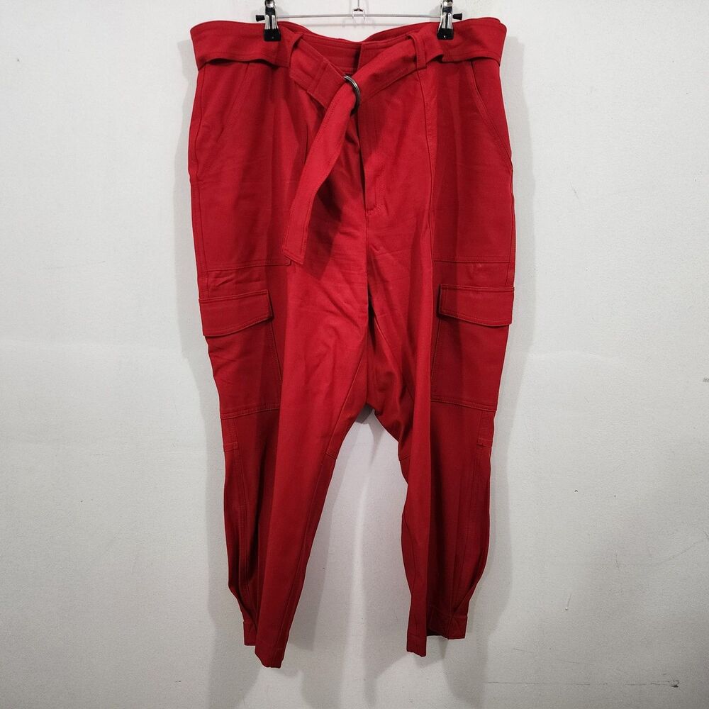 Banana Republic Red Cargo Pants Trouser Belted Waist Tapered Cuffs Stretch 18